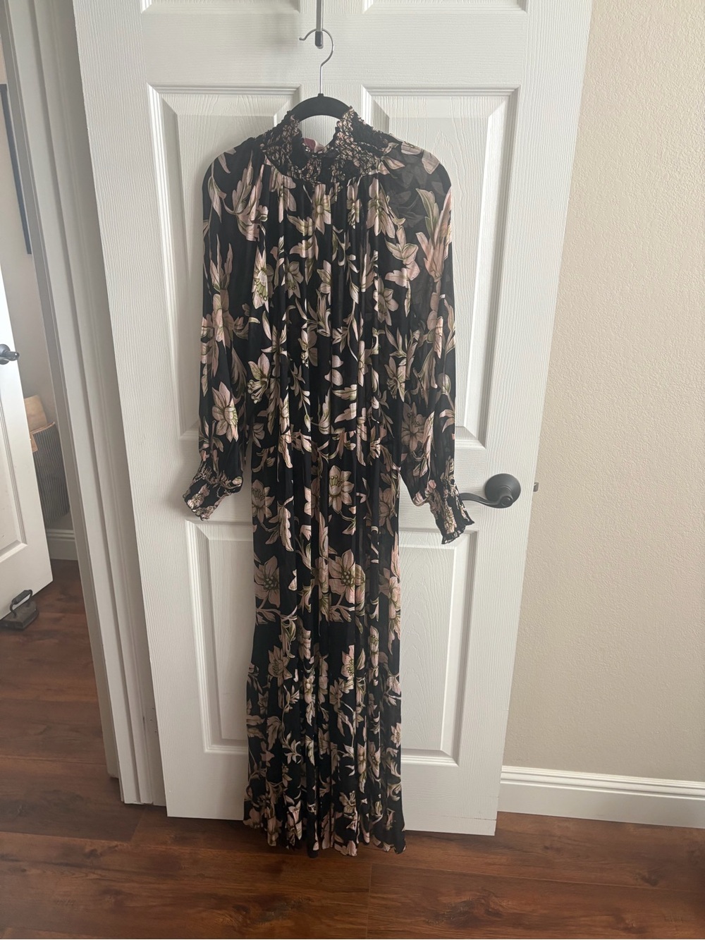 Floral Black Long Sleeve Maxi Dress - Elegant Pink Floral Print